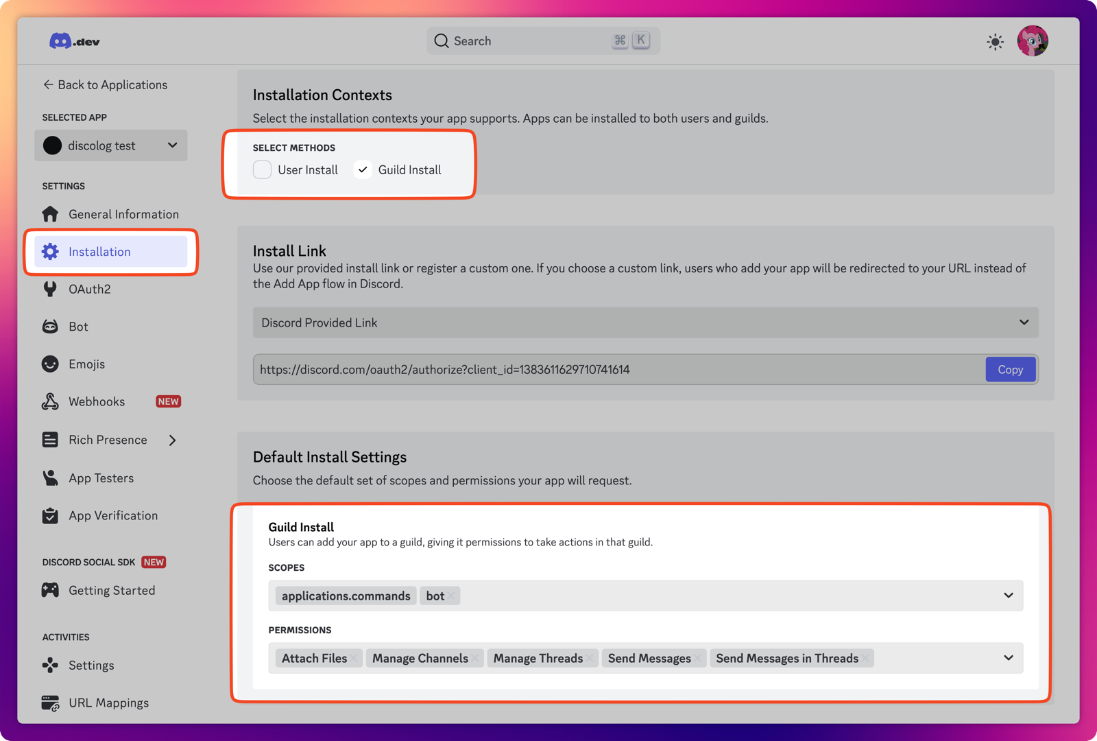 Bot settings